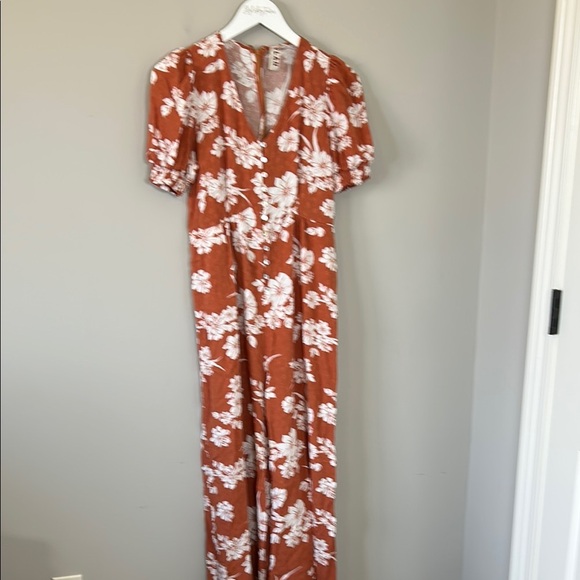 Anthropologie Dolan Nancy Jumpsuit Brown Floral Short Sleeve Wide Leg Boho Sz S - Picture 5 of 16